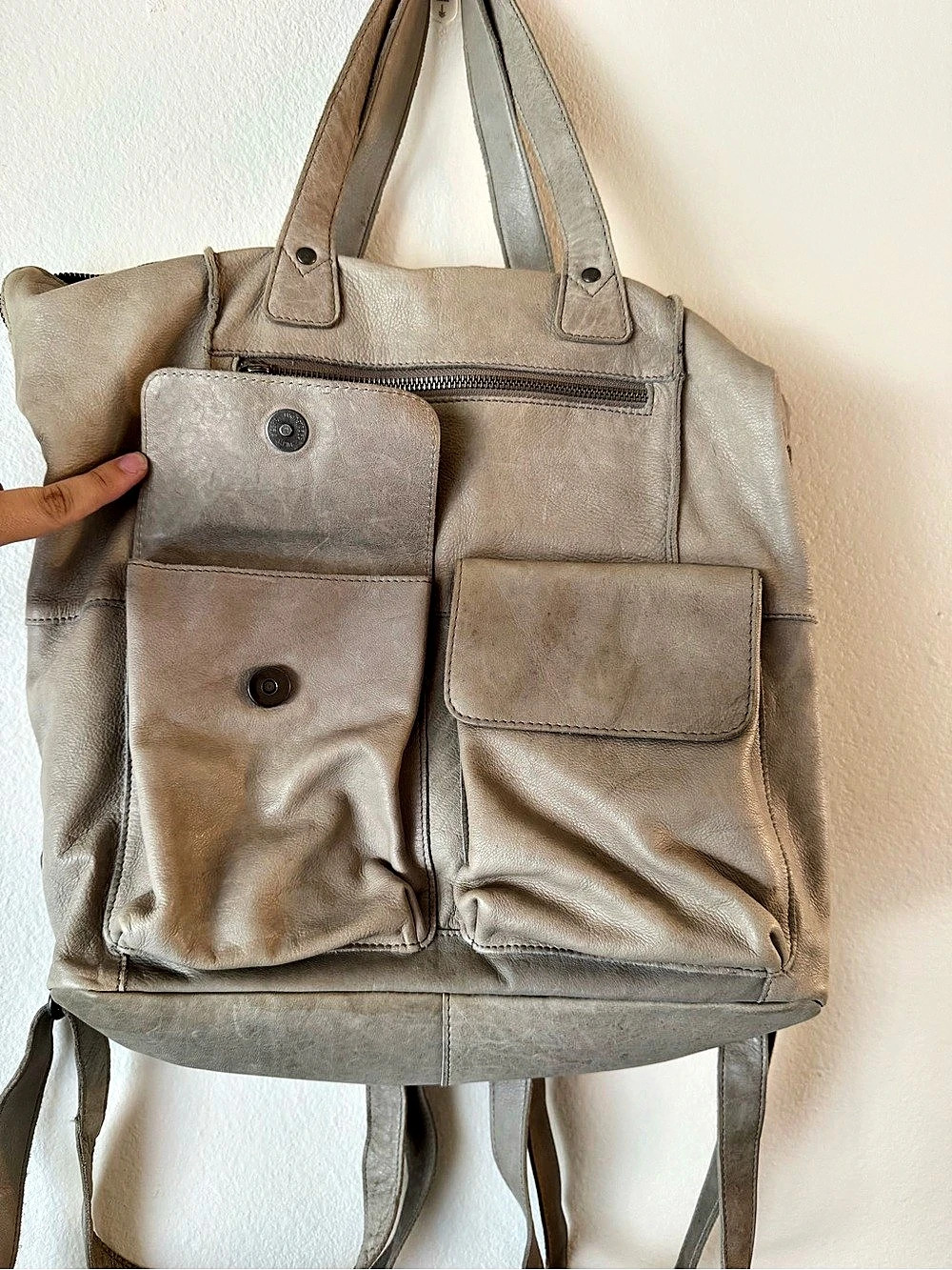 VILENCA Convertible Leather Backpack Tote in Grey - Picture 2 of 9